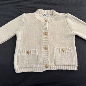 Zara Ivory Knit Cardigan with Brass Accents